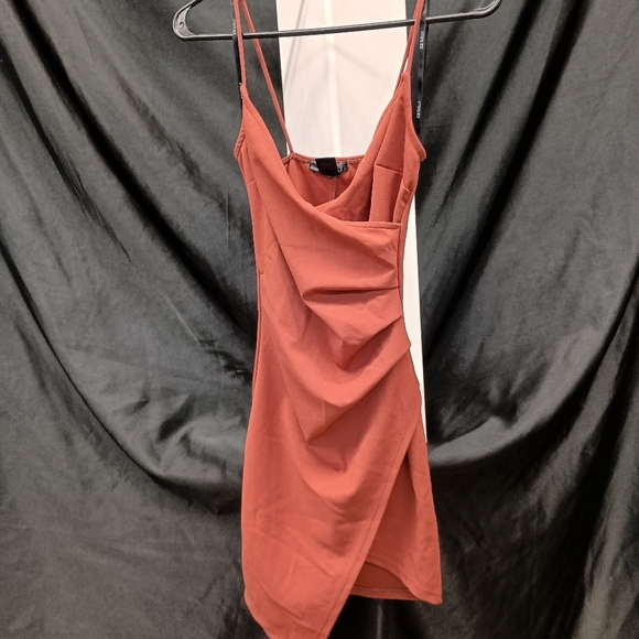 Rust Orange Draped Mini Dress - Picture 9 of 16